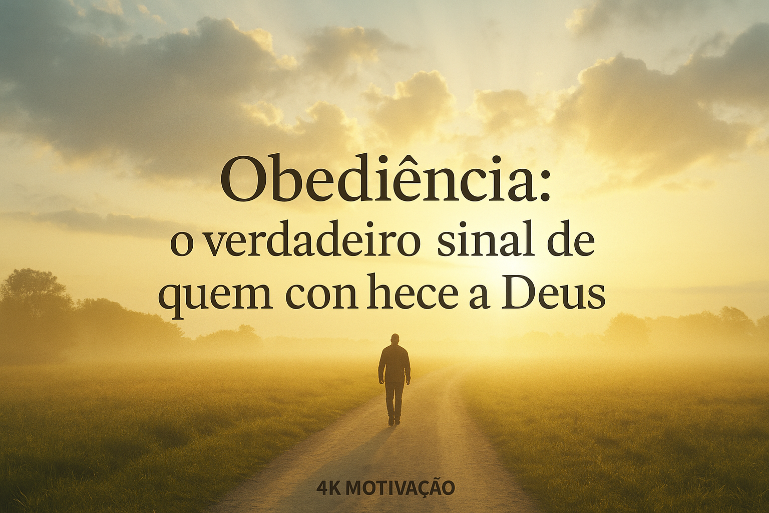 Banner espiritual mostrando uma pessoa caminhando ao amanhecer com luz dourada, simbolizando fé e obediência a Deus.