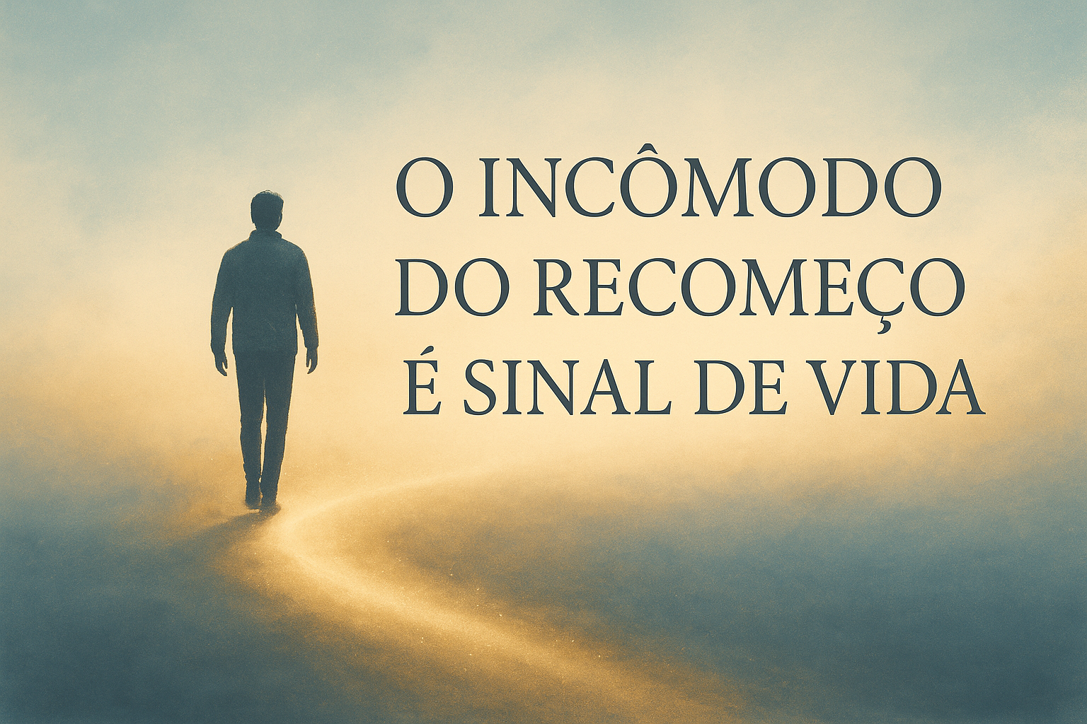 Representa o recomeço espiritual — uma pessoa caminhando em uma trilha de luz sob um amanhecer, simbolizando fé, esperança e transformação interior.