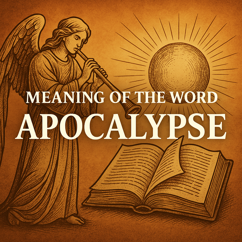 Meaning of the Word Apocalypse – Illustration Meaning of the word Apocalypse illustration featuring an angel, an open Bible, and symbolic light.